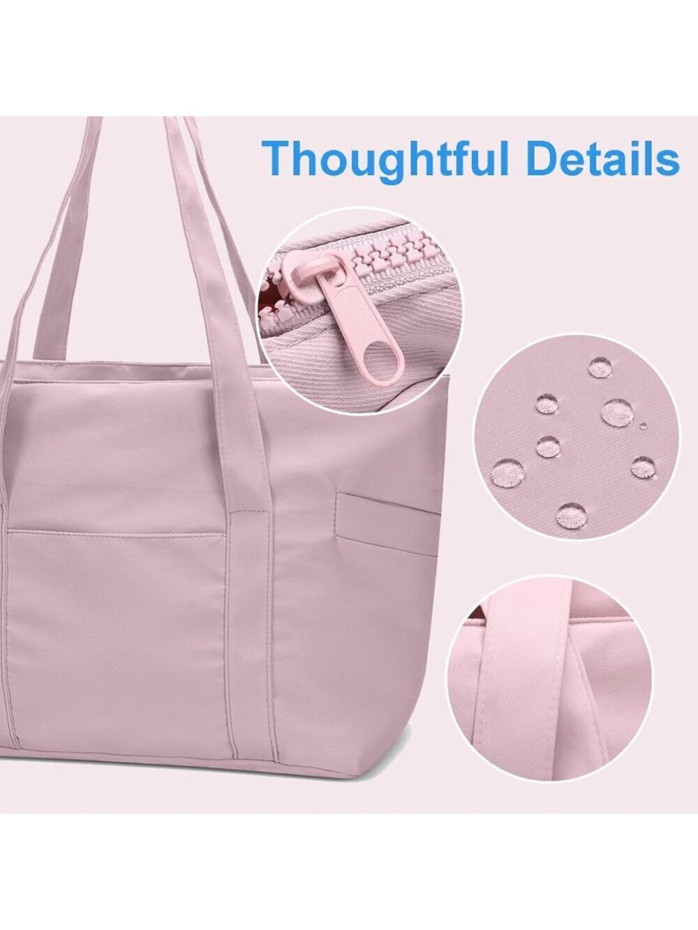Women Pink Lightweight Nylon Tote Zipper Laptop Work Nurse Bag - Picture 6 of 6